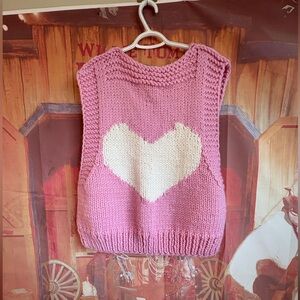 Vintage Pink and White Heart Knit Vest